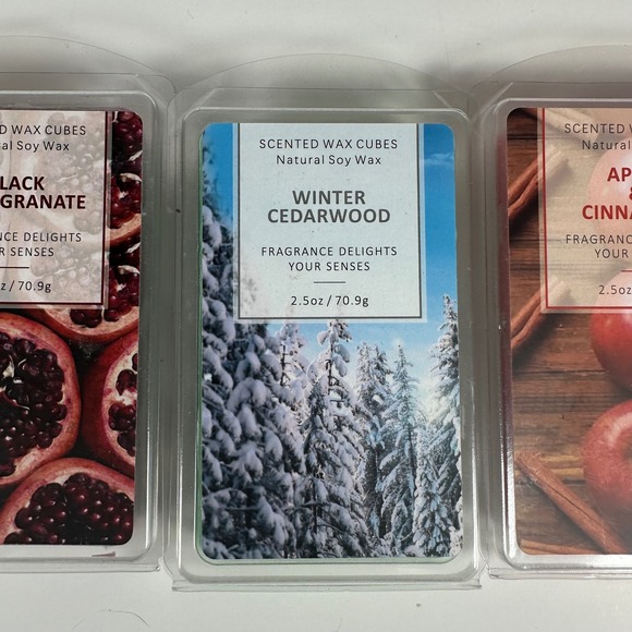 Set of 3 Natural Soy Wax Scented Cubes Black Pomegranate Cedar Apple Cinnamon - Picture 3 of 5